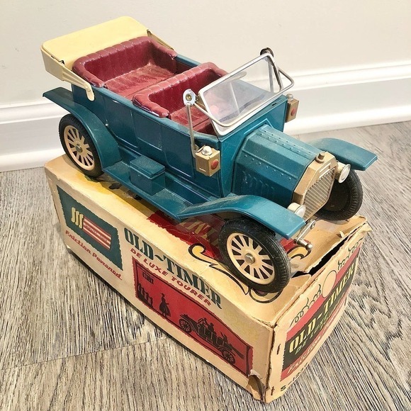 Sss Int'l Antique Delux Tourer, Tin, Friction Driven Old-Timer Car w/Box Aqua. - Picture 3 of 7